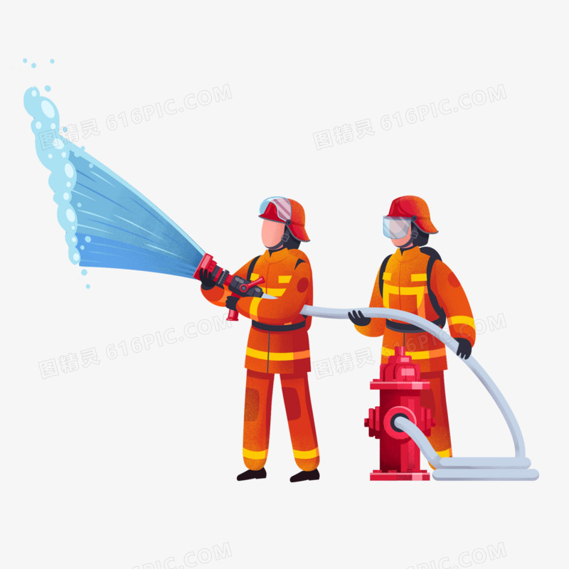 卡通手绘消防救援灭火素材