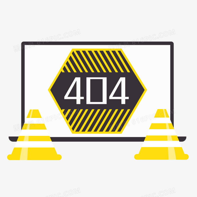 手绘黄色条纹互联网网页错误404标识素材