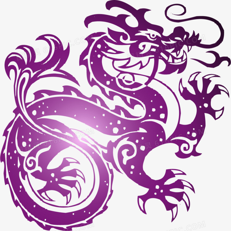 矢量手绘紫色中国龙