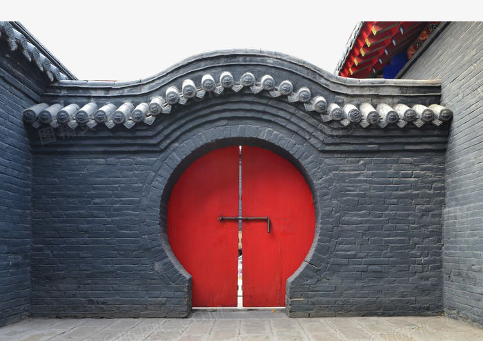 中式拱门红门古建筑