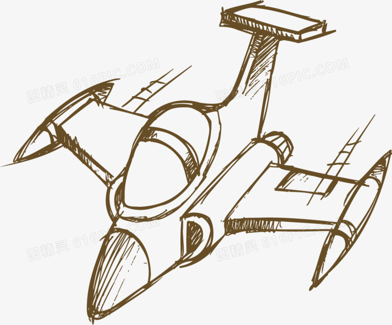 手绘棕色卡通玩具小飞机