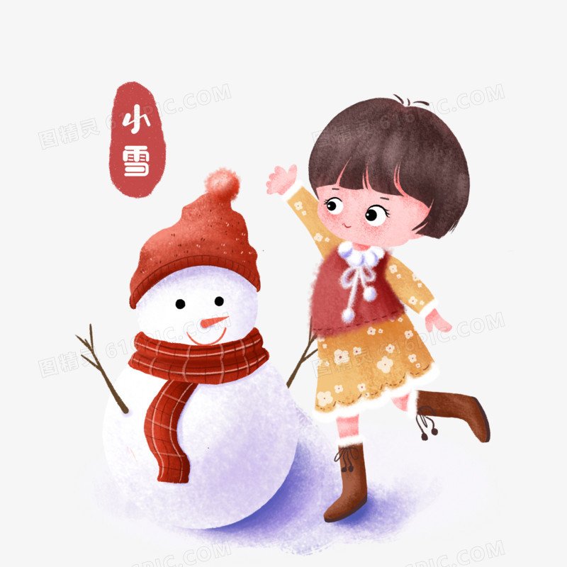 卡通小雪节气玩雪堆雪人场景素材