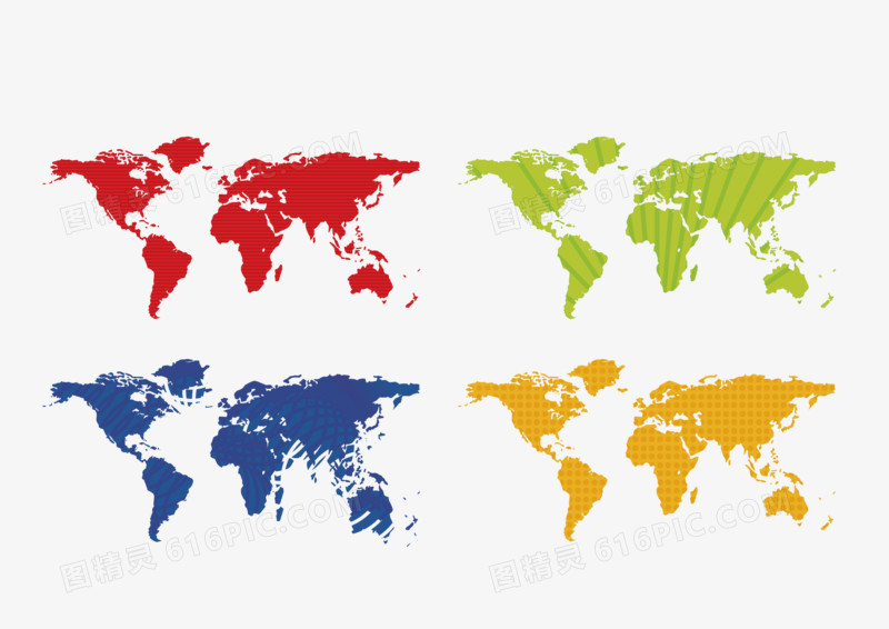4种颜色世界地图图标