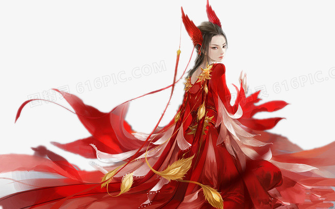 红衣妖女古风手绘