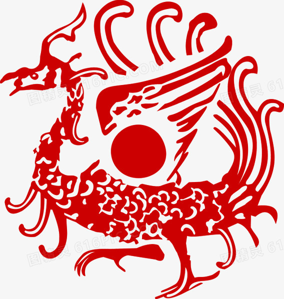 红色复古元素花纹中国龙图腾