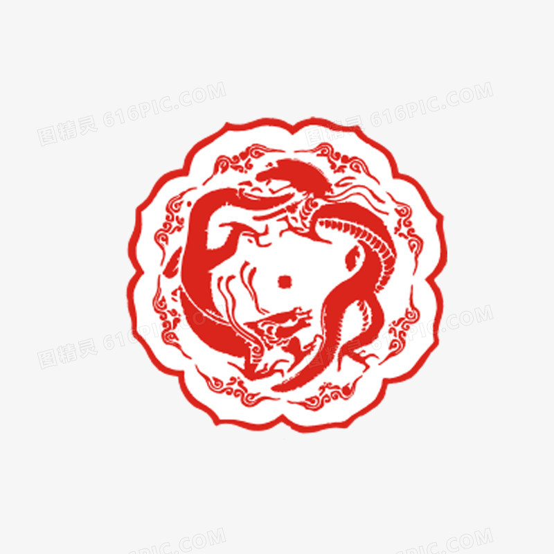 中国红圆形龙纹