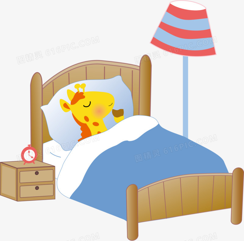 床上睡觉的长颈鹿