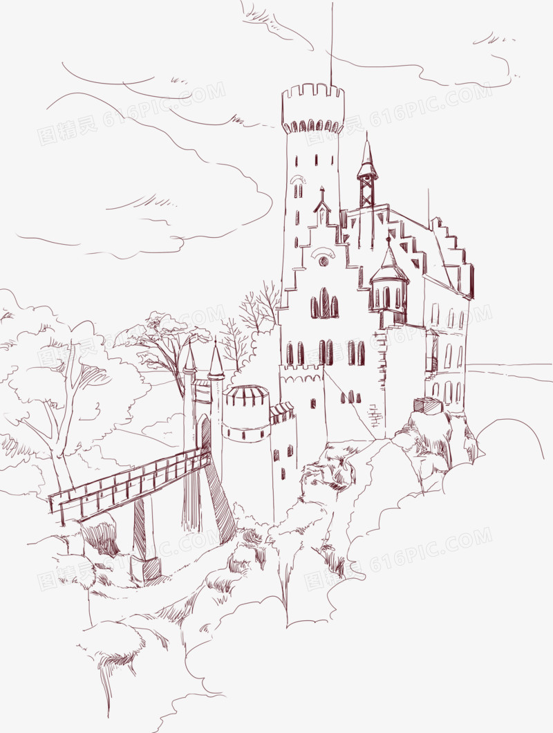 创意手绘合成效果城堡建筑元素