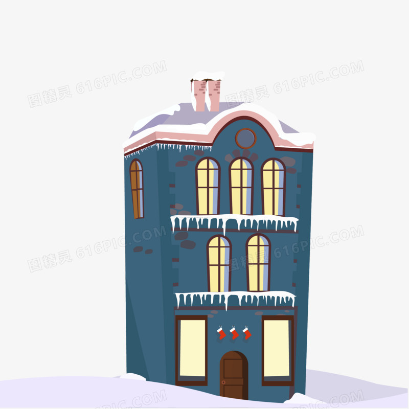 手绘卡通积雪的房屋免抠素材