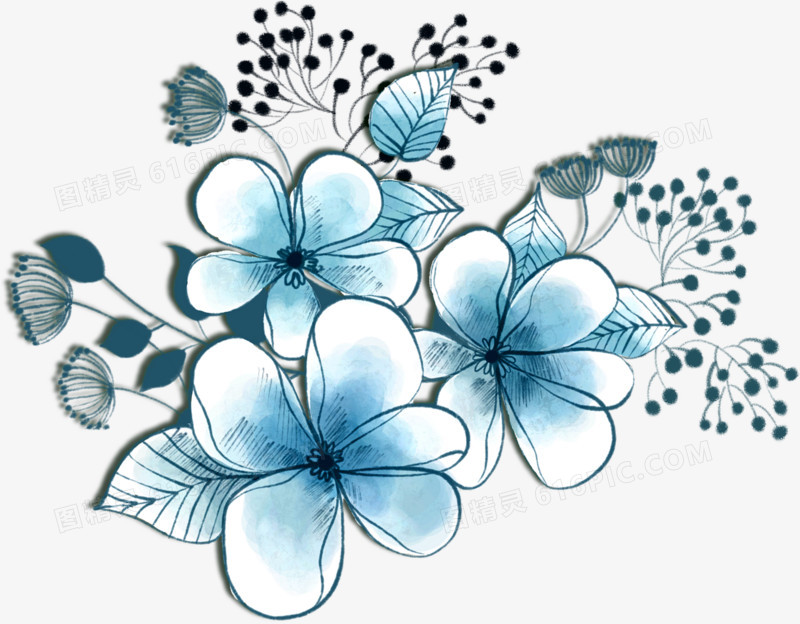 创意合成手绘水彩蓝色额的花朵形状效果