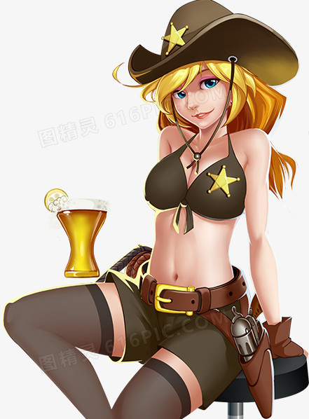创意手绘合成啤酒女孩