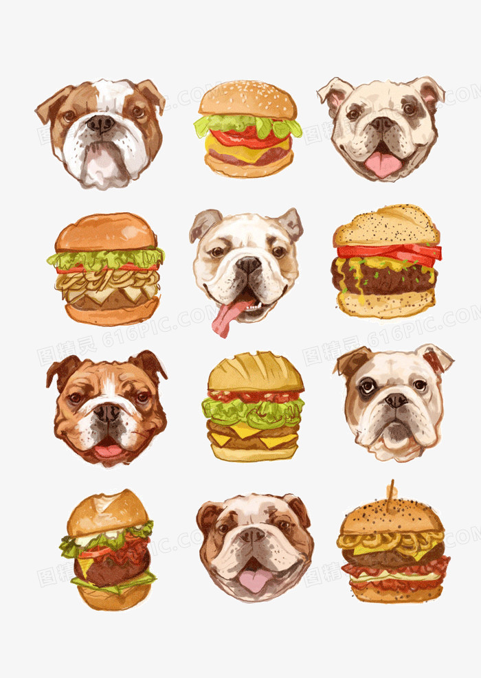 狗和汉堡水彩画