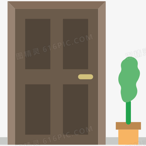 一个，门，和绿色的植物
