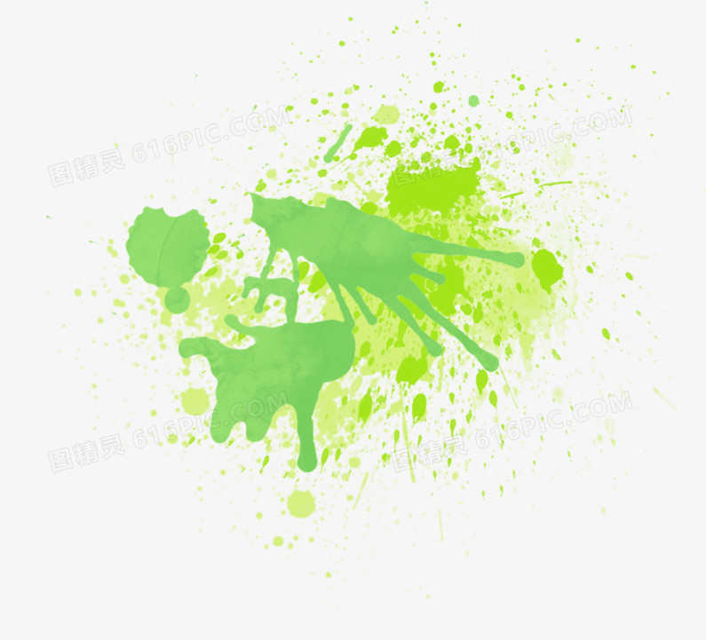 创意合成手绘绿色的喷溅油漆