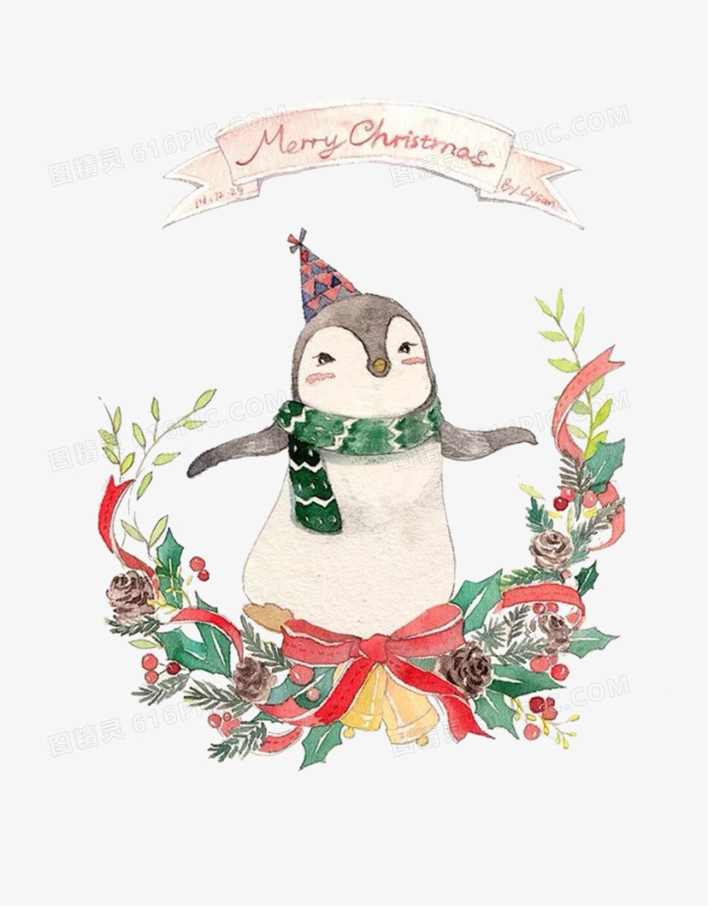 水彩手绘圣诞小企鹅
