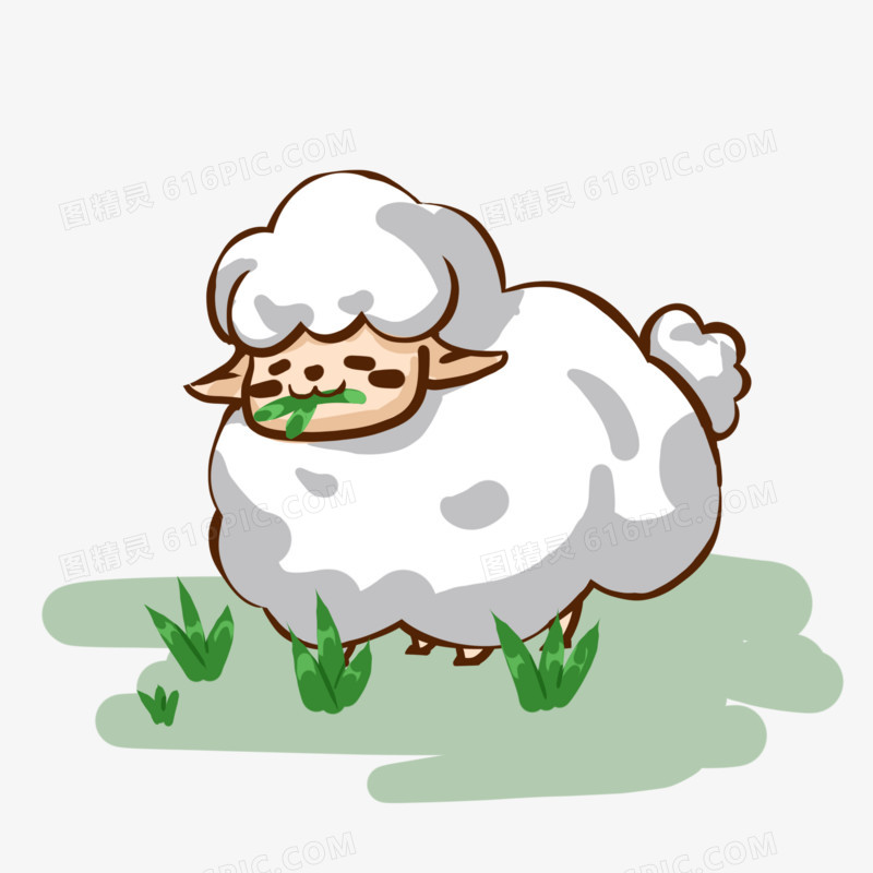 手绘羊吃草插画元素
