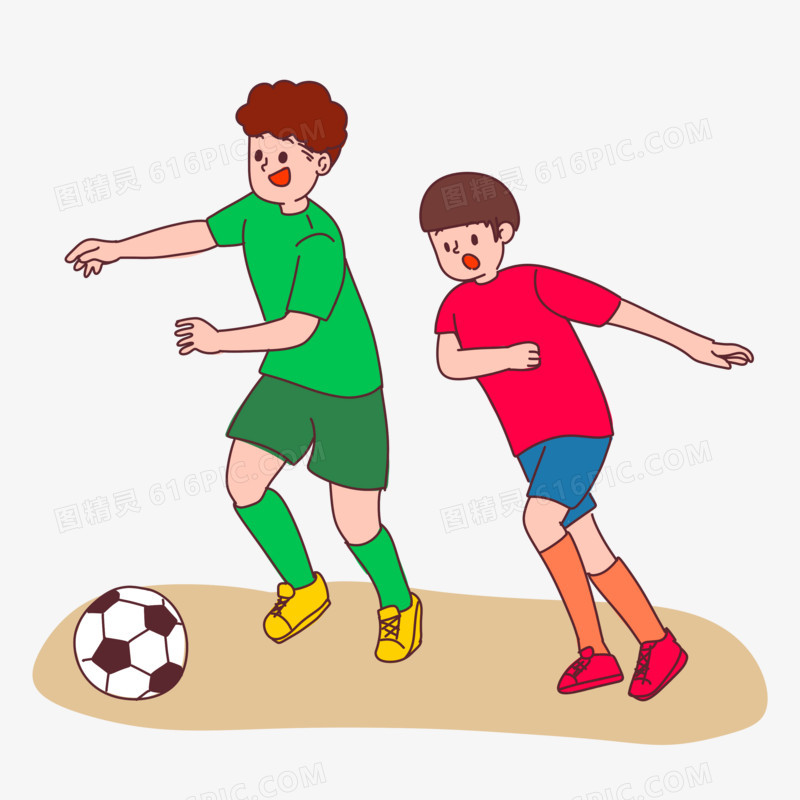 手绘卡通双人踢足球素材