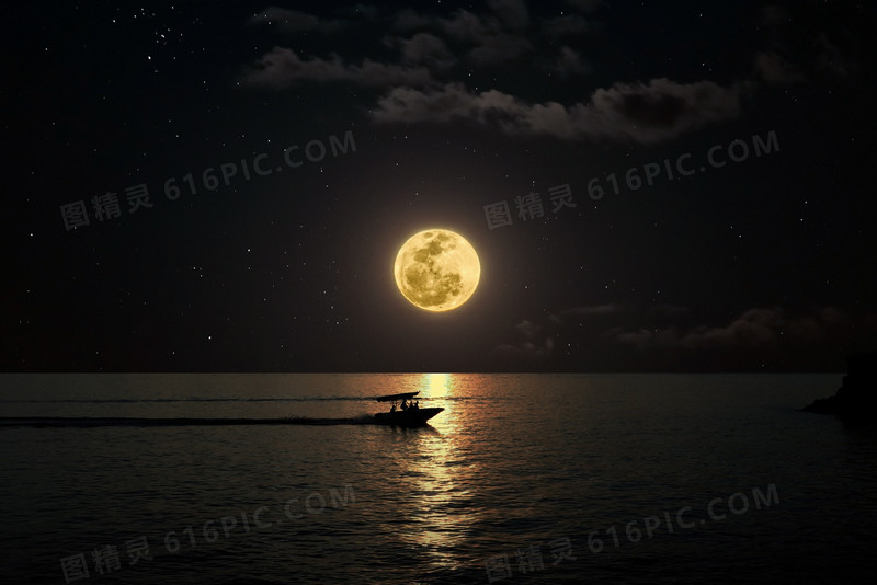 夜晚湖面月亮海报背景