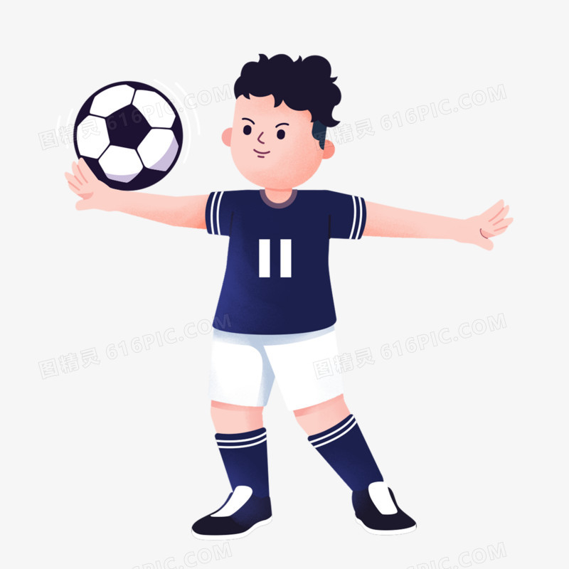 卡通手绘玩足球的男孩素材