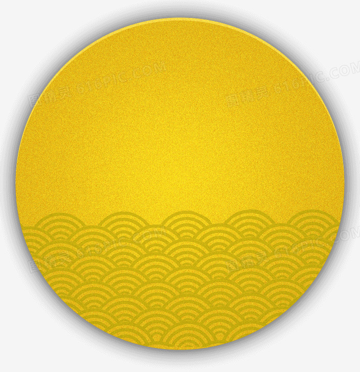 黄色中国风月亮海浪边框纹理
