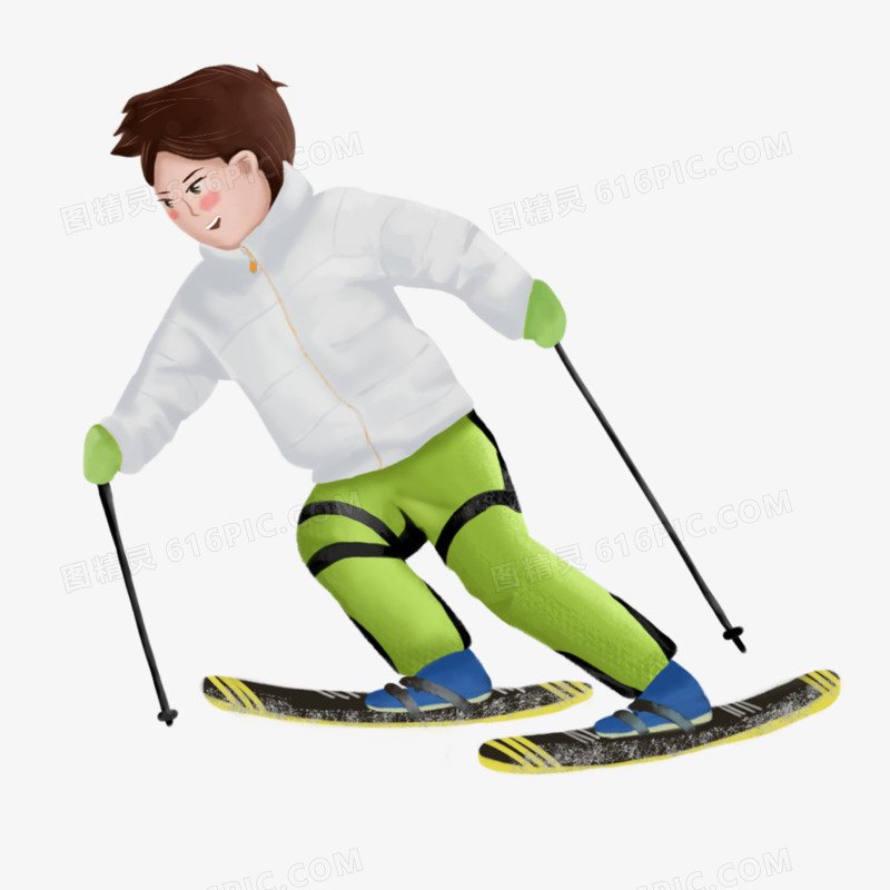 手绘男孩子的单人滑雪素材