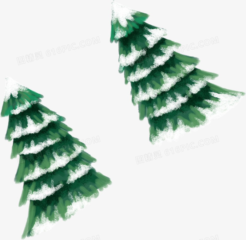 扁平手绘合成效果绿色的圣诞树