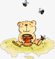 创意合成手绘水彩孤独的小熊