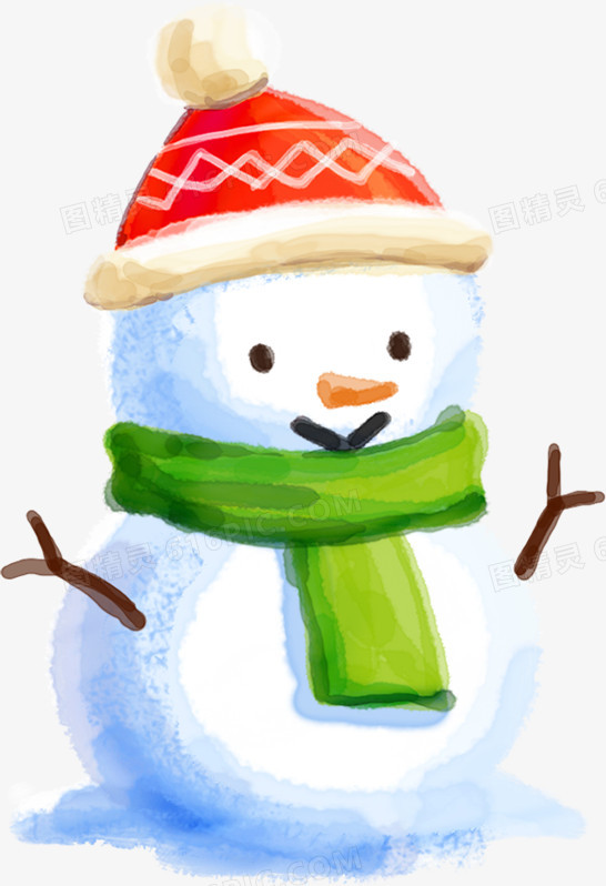 手绘创意合成效果带围巾的雪人