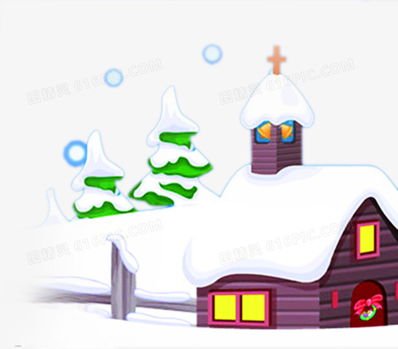 冬日卡通白雪建筑