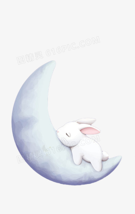 手绘蓝色月亮兔子