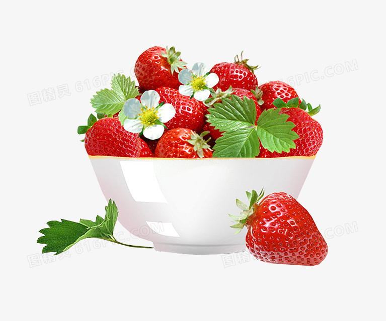 绿叶草莓白色瓷碗