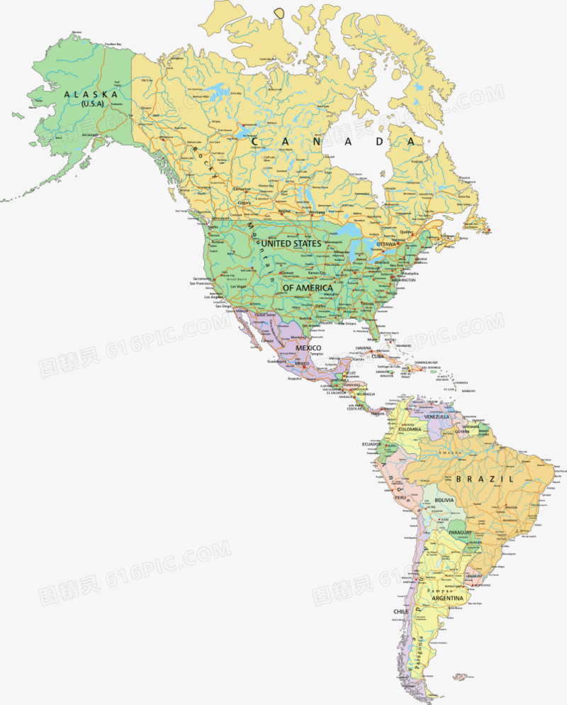 矢量北美南美地图
