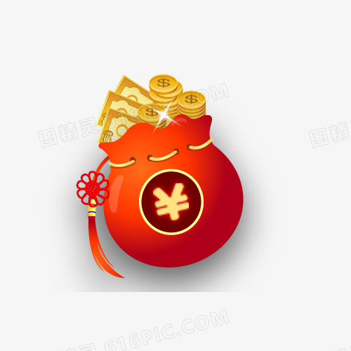 红色钱袋金色钱币素材