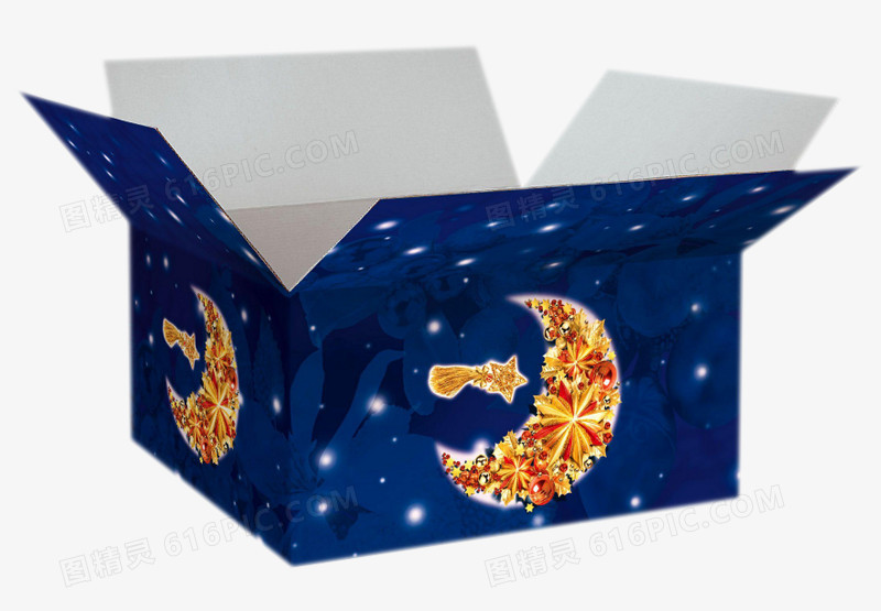 蓝色礼物盒子 卡通月亮 打开的礼物盒子p