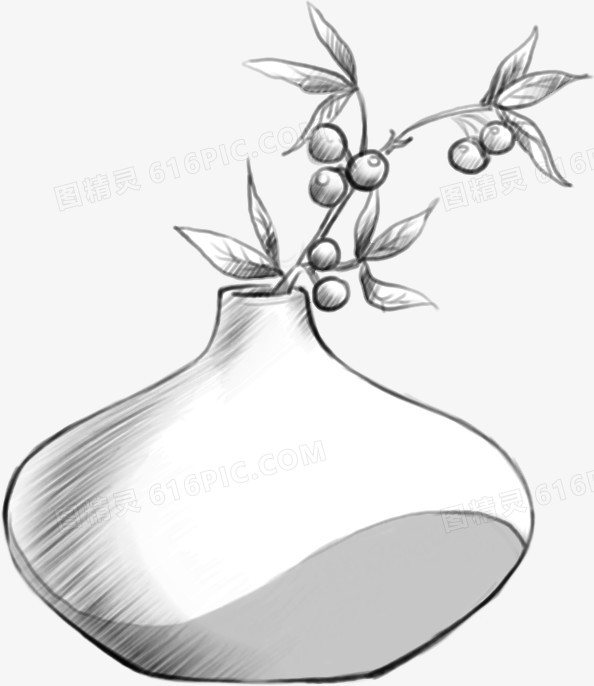 手绘素描合成室内装饰花瓶