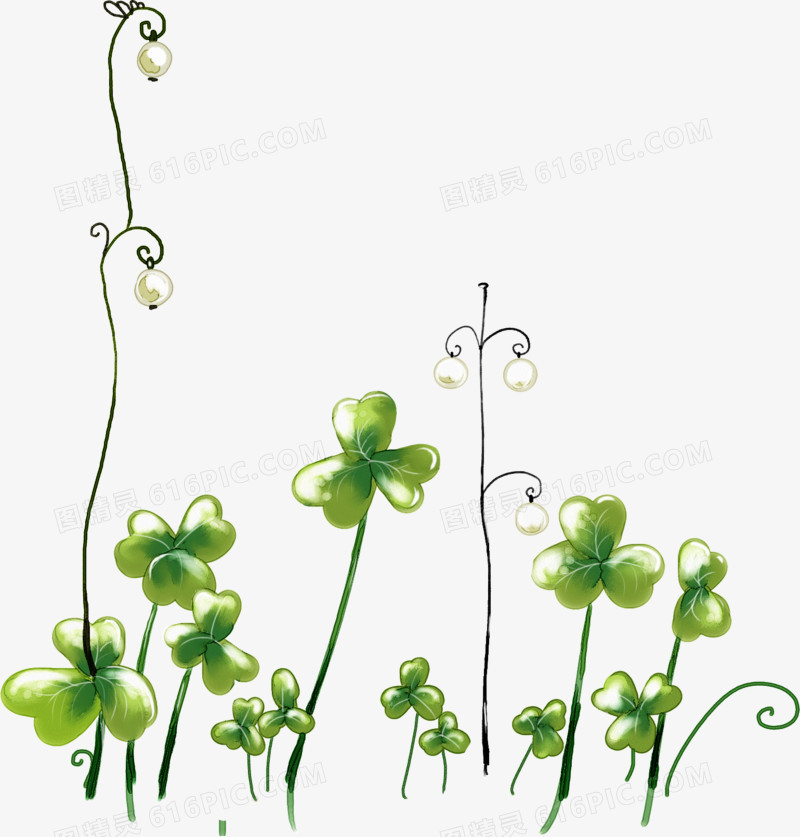 创意合成手绘绿色的植物效果草木花卉