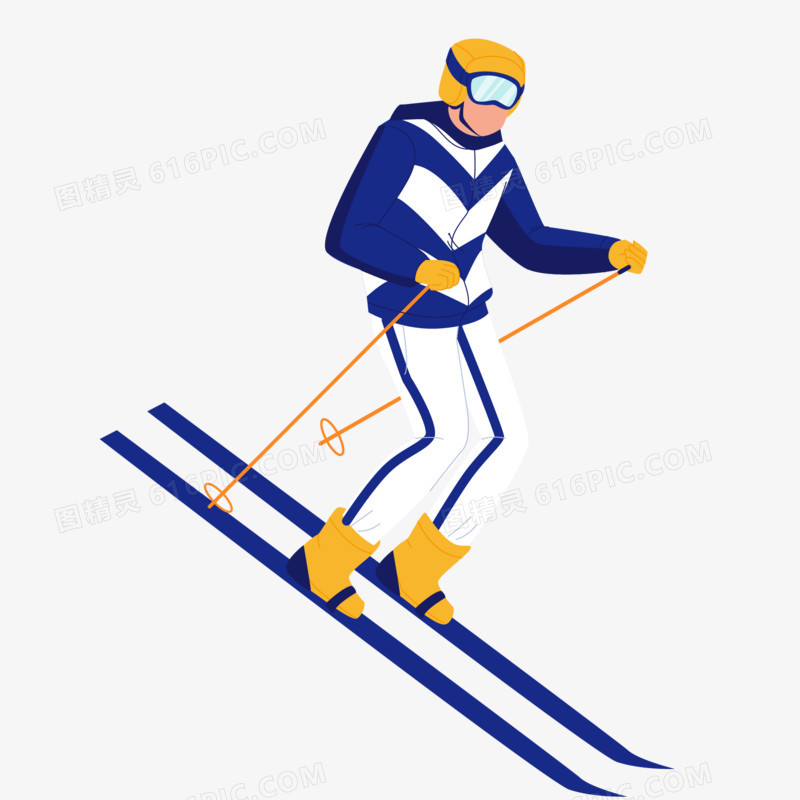 手绘卡通男人滑雪场景素材