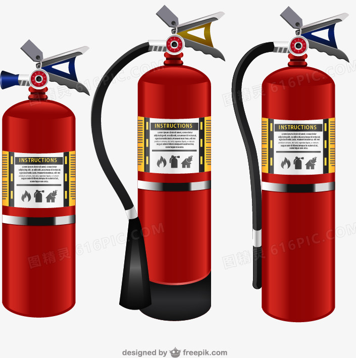 3款红色灭火器矢量素材下载,