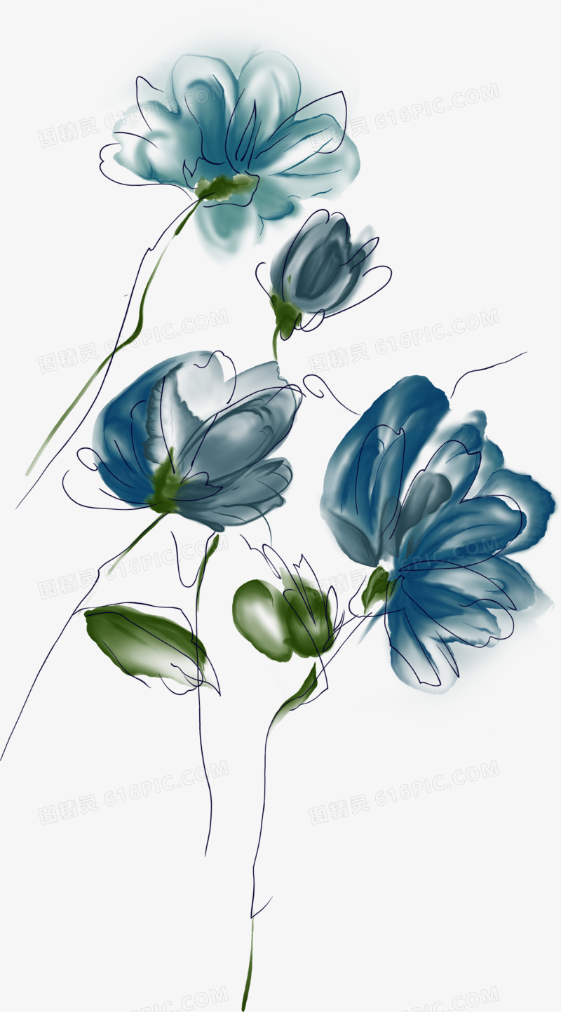 创意合成水彩蓝色的花朵