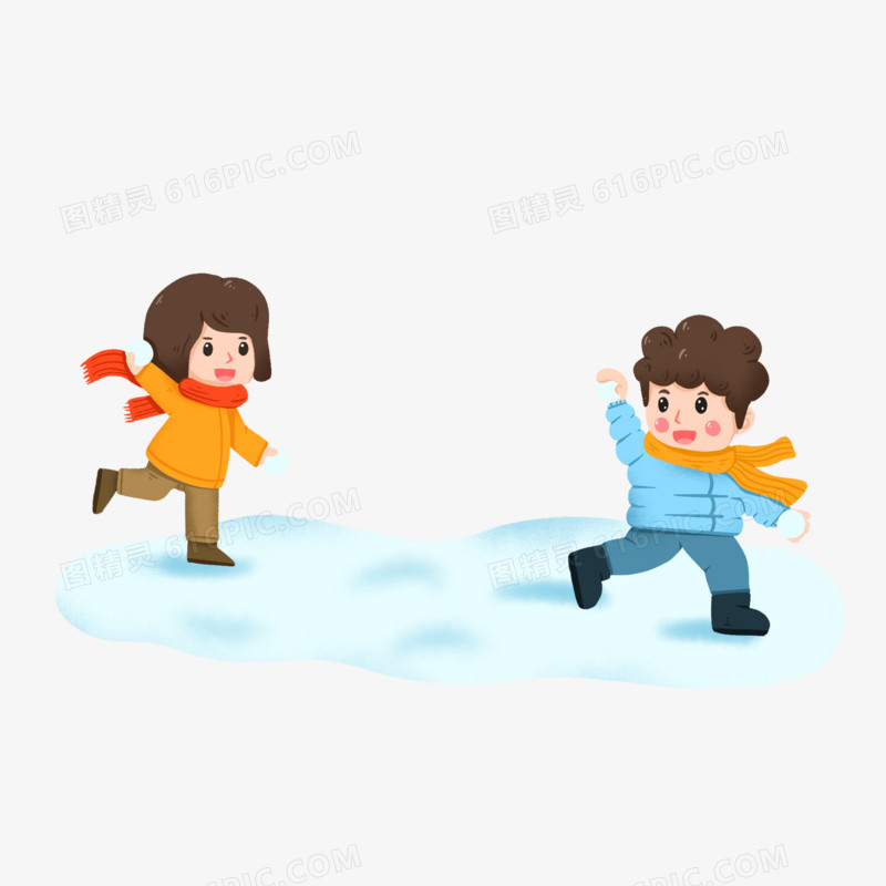 手绘冬季朋友打雪仗免抠元素
