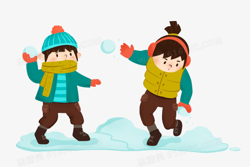 卡通手绘冬天打雪仗场景素材
