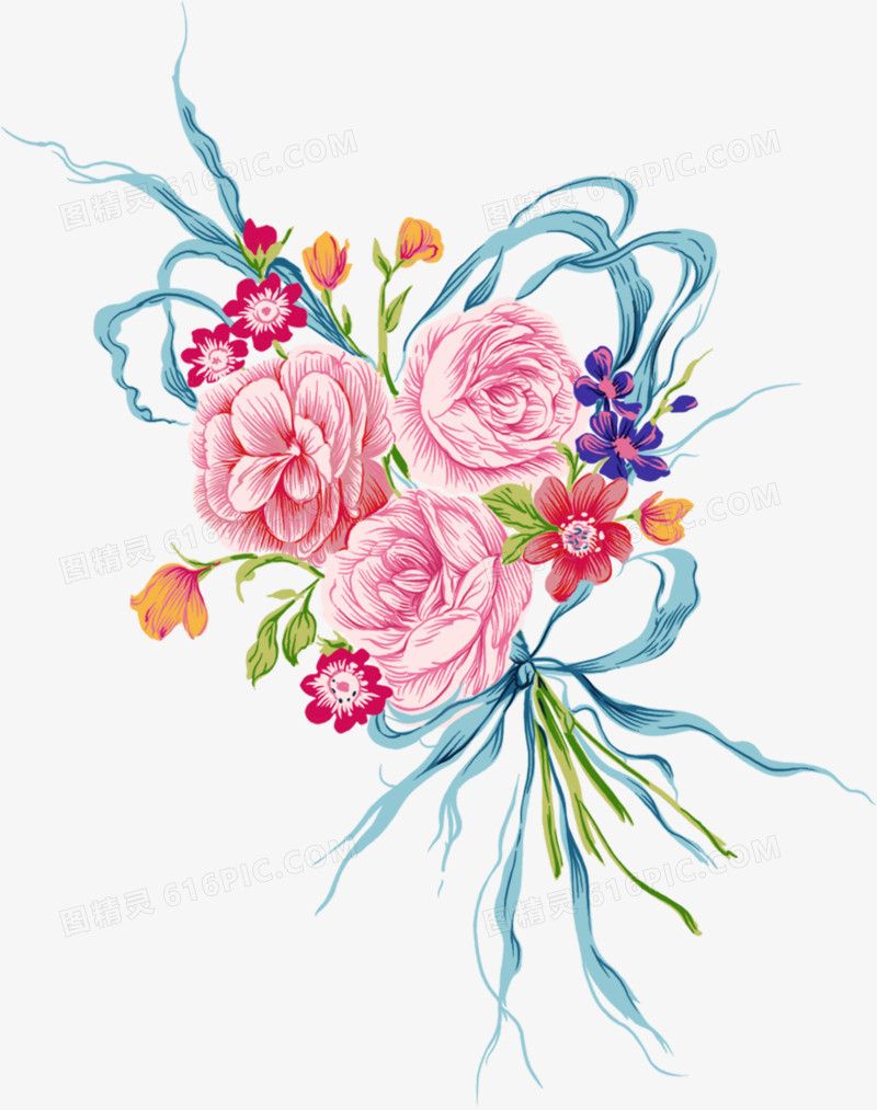 合成创意手绘水彩花卉植物