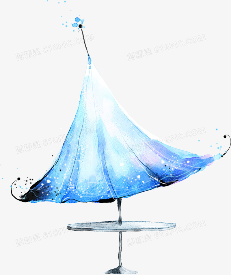 创意水彩合成蓝色的太阳伞