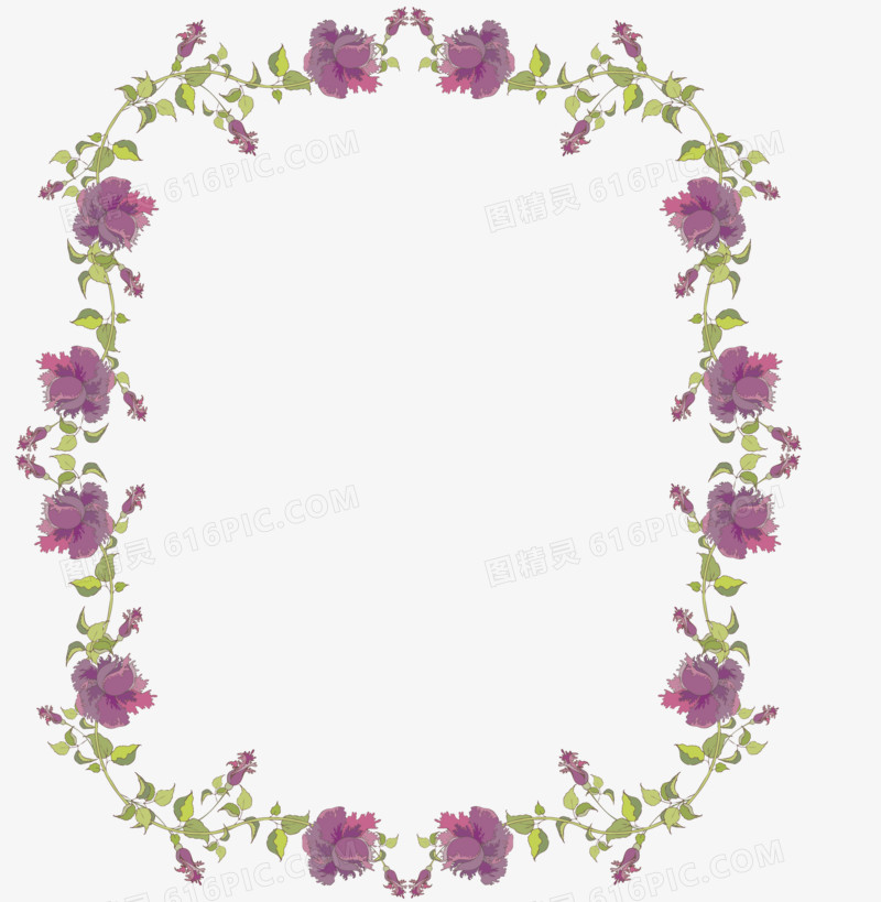 创意合成紫色的手绘花卉素材边框