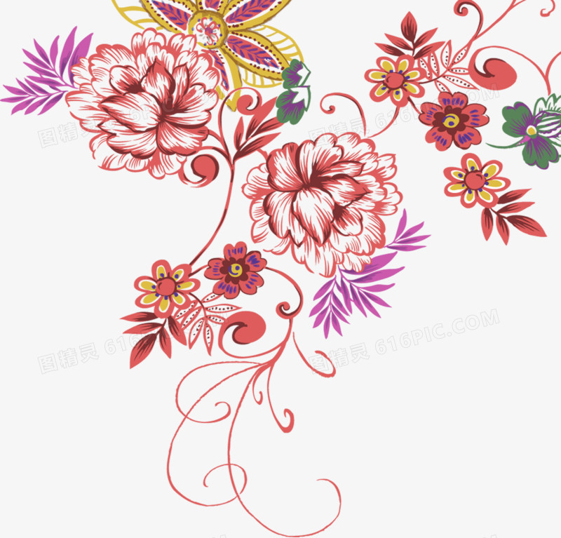 中式精美手绘花朵花纹
