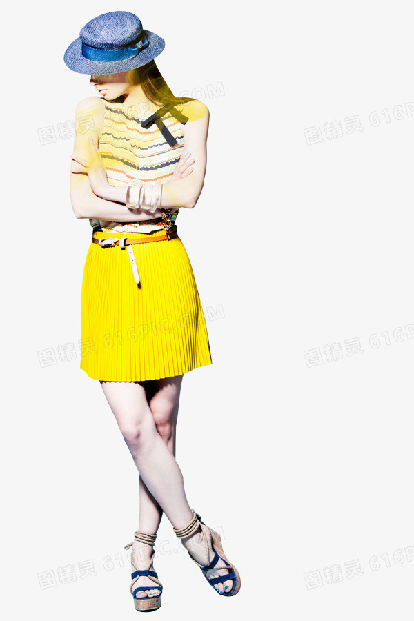 黄色夏季裙子模特