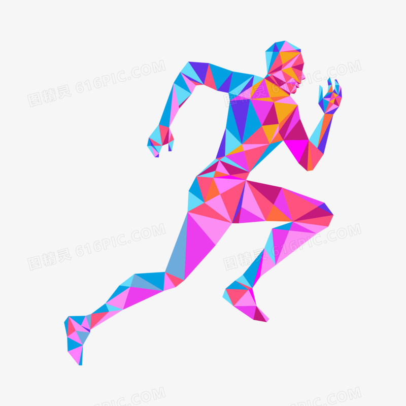 彩色人物奔跑剪影效果元素