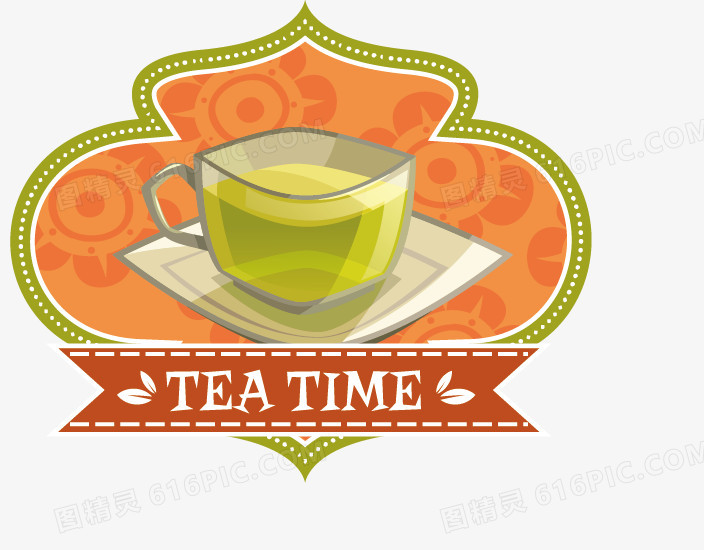 茶叶茶杯标贴矢量图
