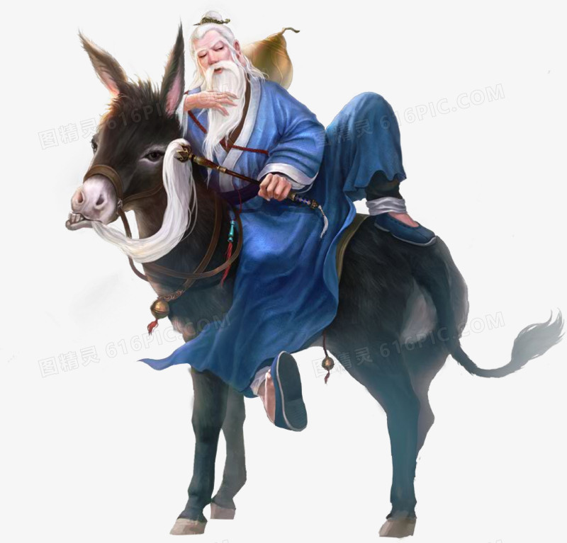 骑在驴背的长发老者古风图案
