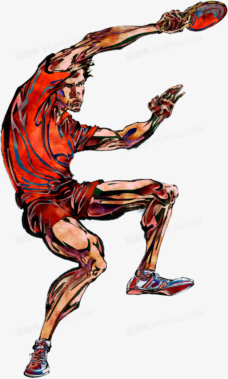 红色彩绘风格高清合成效果运动员